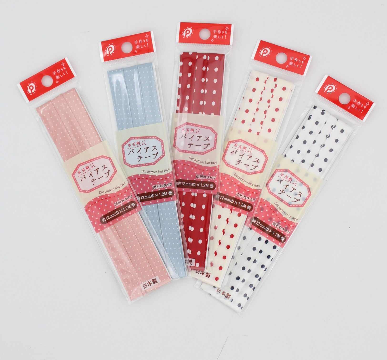 バイアステープ12ｍｍ巾(水玉柄)