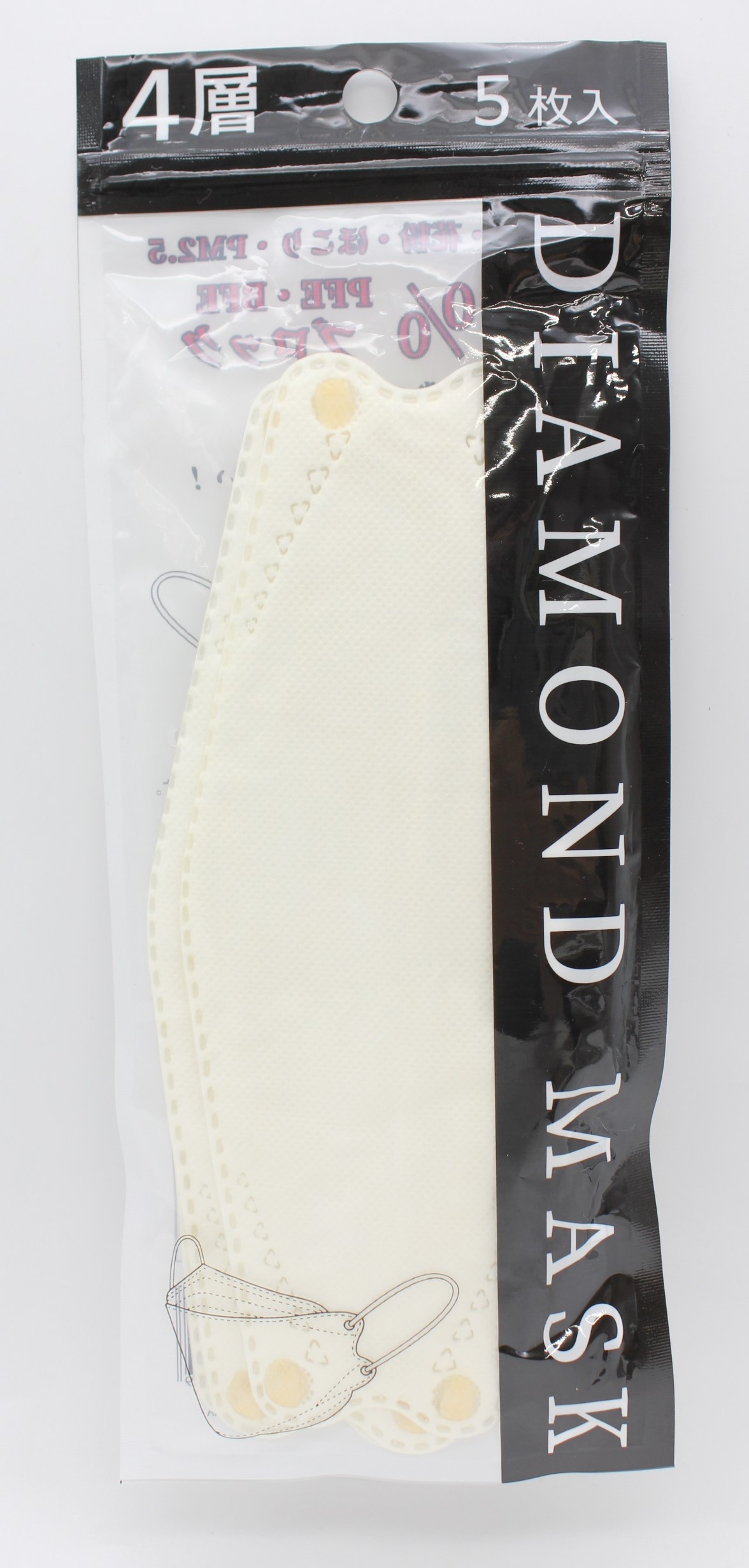 4層ﾀﾞｲﾔﾓﾝﾄﾞ型ﾏｽｸ 5枚入 ﾊﾆｰ