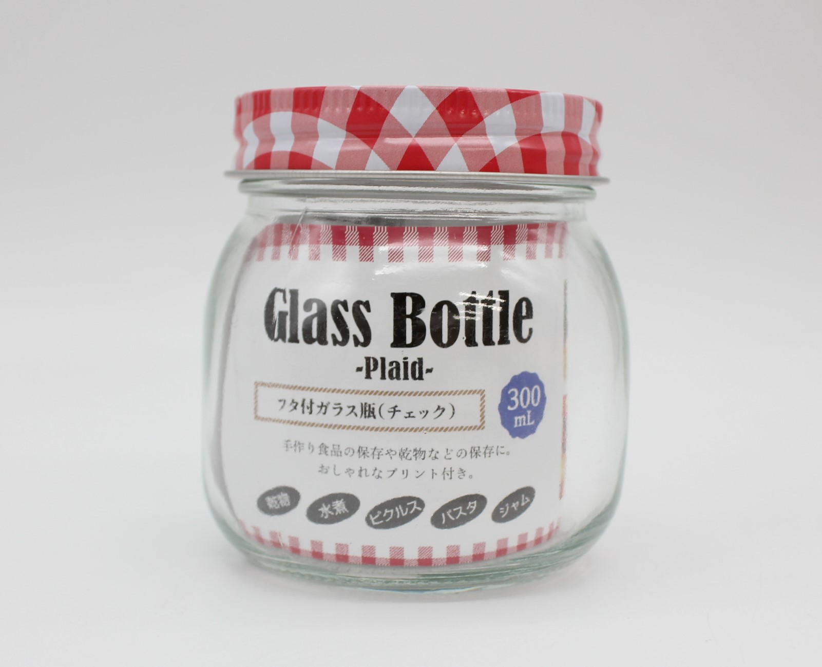 フタ付ガラス瓶（チェック）300ｍｌ