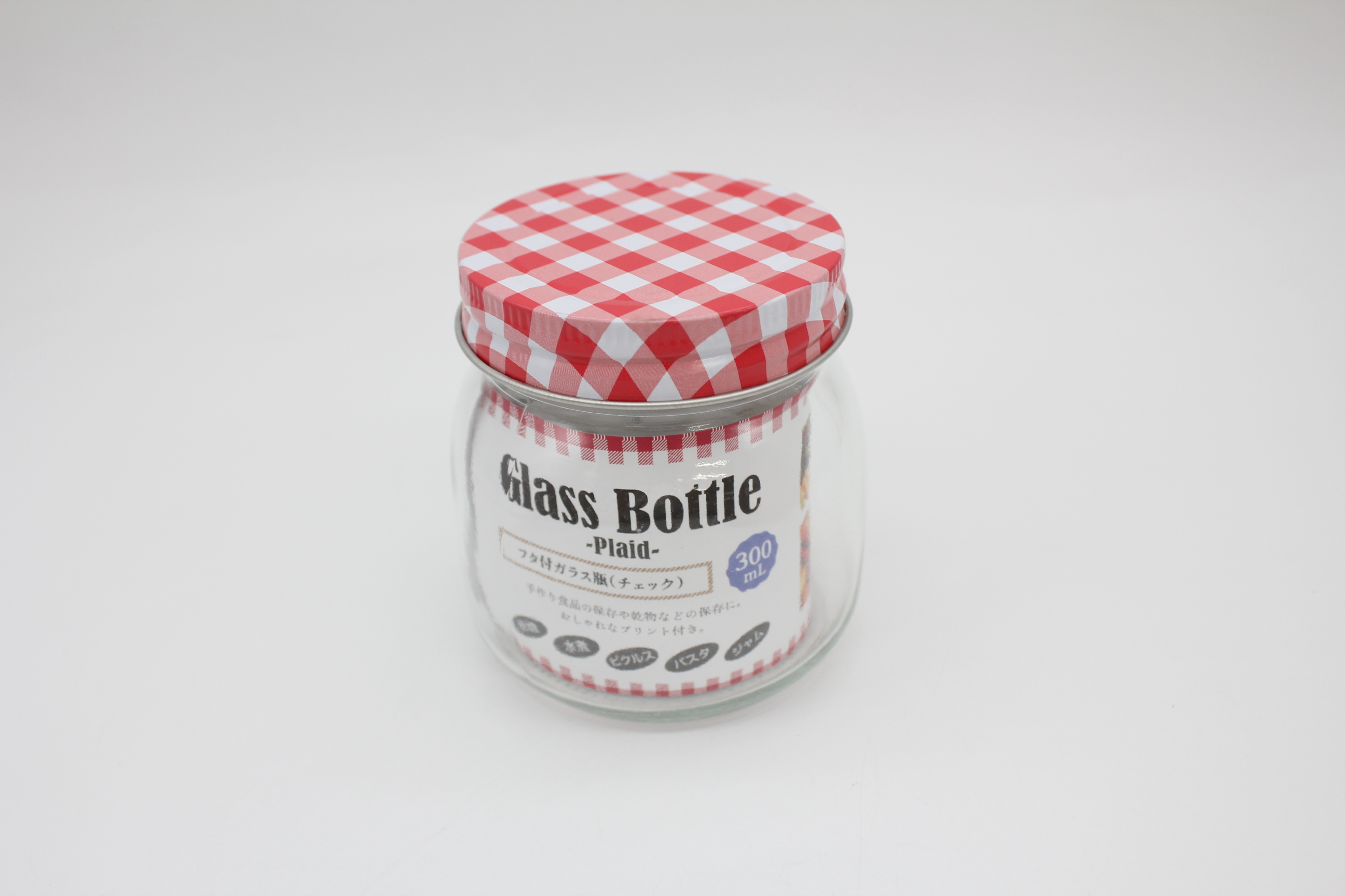 フタ付ガラス瓶（チェック）300ｍｌ