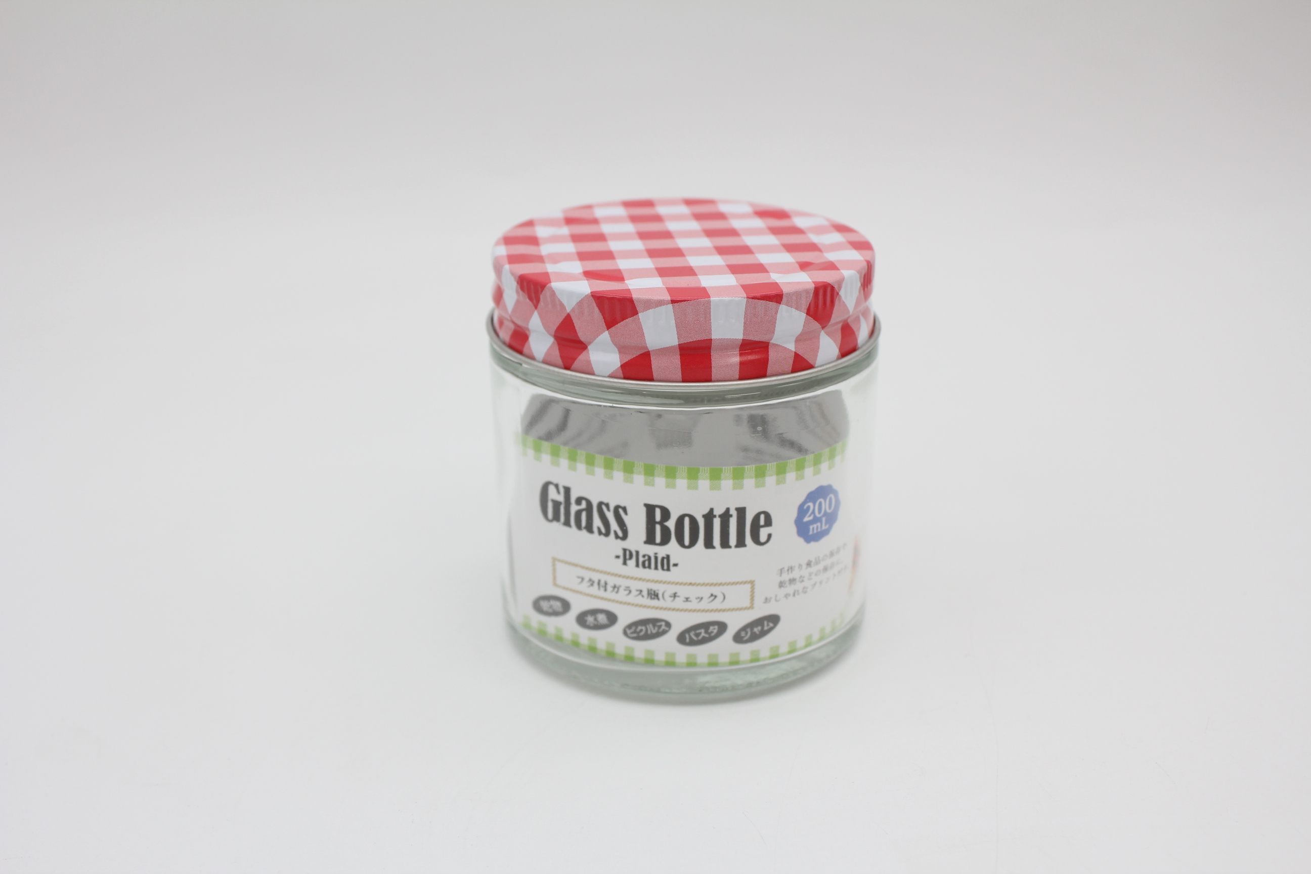 フタ付ガラス瓶（チェック）200ｍｌ